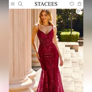 Stacees Trumpet/Mermaid V Neck Sleeveless Sweep
Train Glitter Prom Dress size 14